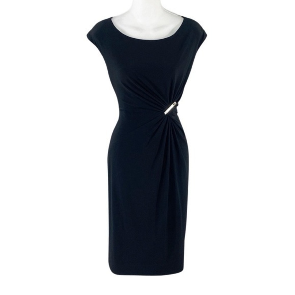 Anne Klein Black Jersey Faux Wrap Dress 10 TT20